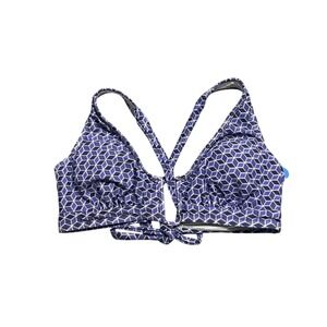 Cupshe Womens Bikini Top Geometric Blue Notch Tie Back XL Cross